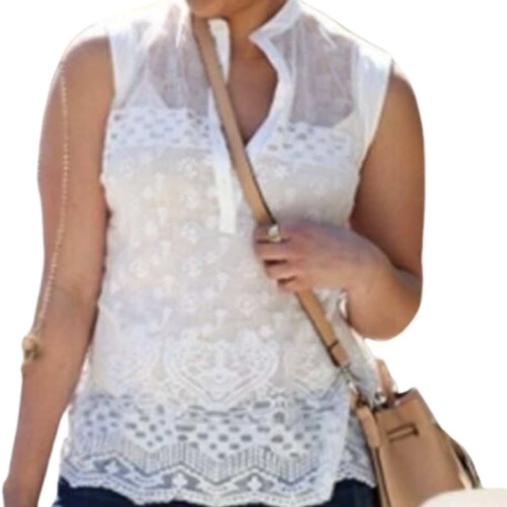 CAbi Prudence White Lace Top Size S